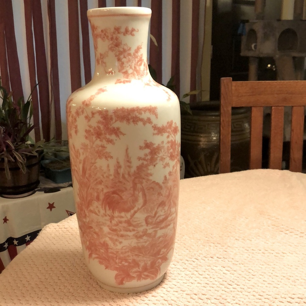 Formalities by Baum bros white and pink vase 16”x7”x3.25”